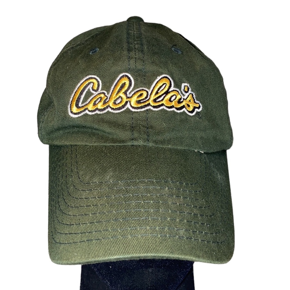 Vintage Cabelas Green Embroidered Spell out Logo Baseball Cap Dad Hat Hunting
